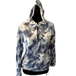 No Comment Sporty And Rich‎ Hoodie Blue Tie-Dye Neck Zipper size L New)